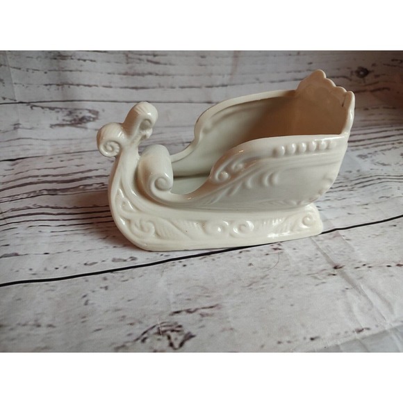 Vintage Porcelain White Sleigh Christmas Decor - Picture 2 of 6